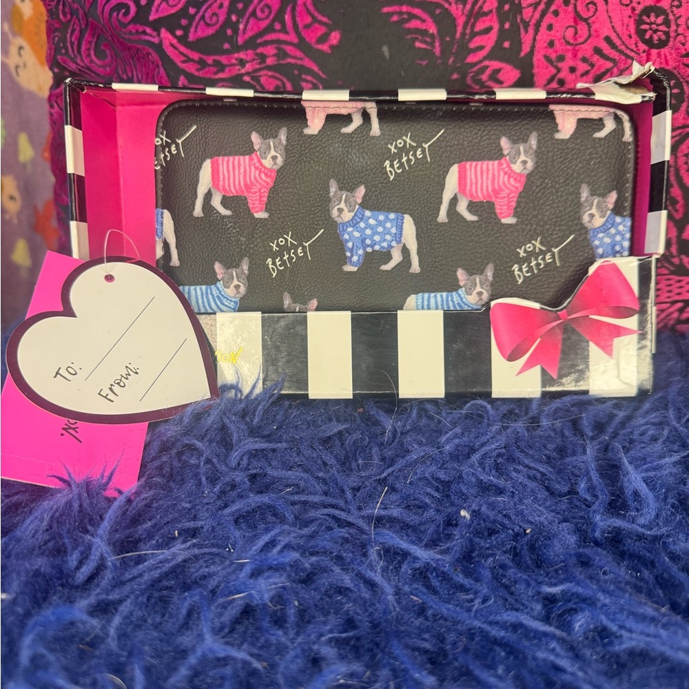 NWT Betsey Johnson Black Wallet with French Bulldogs